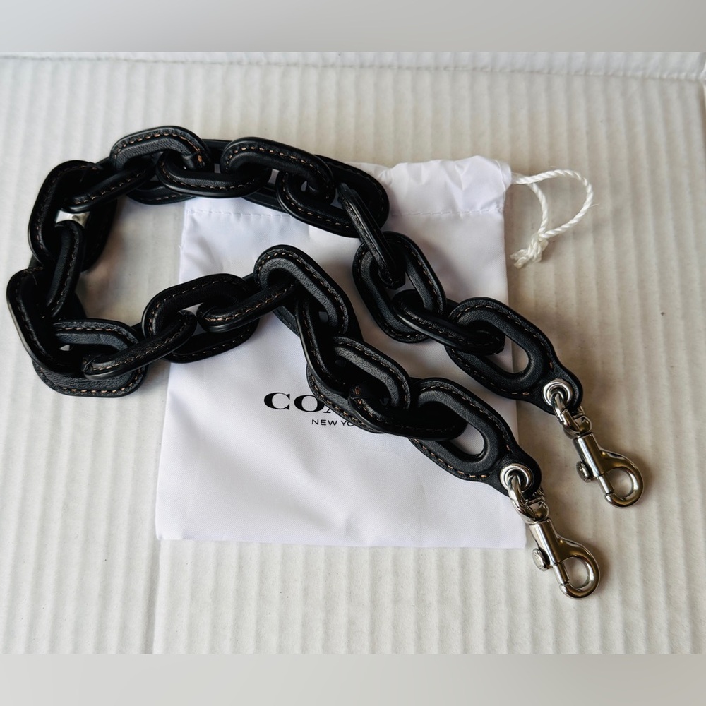 COACH Black Leather Covered Short Chain Strap Silver Hardware